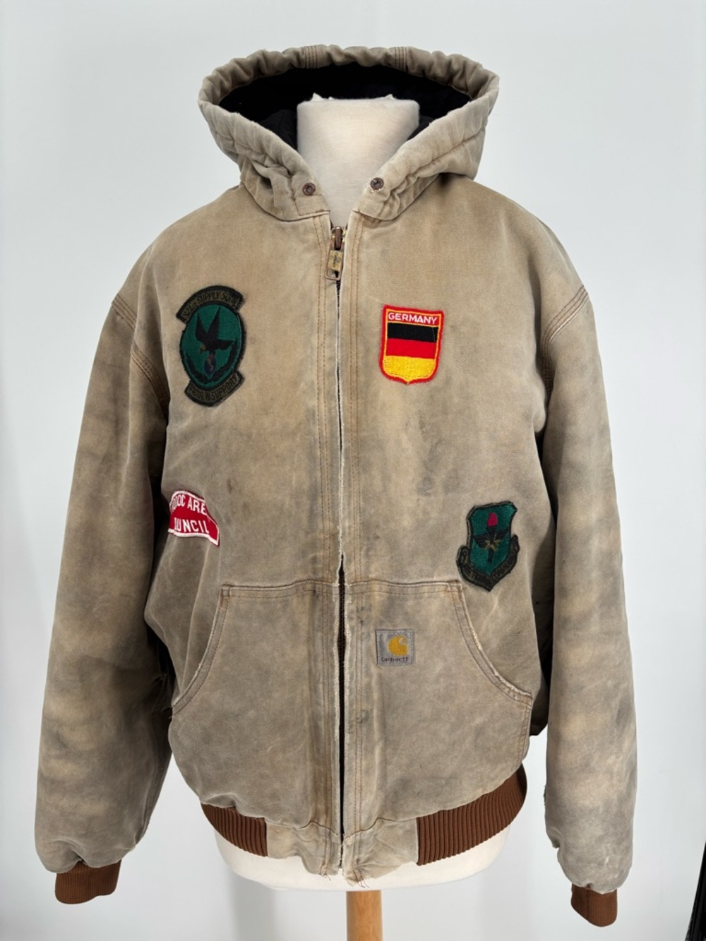Vintage Carhartt J140 Quilted Flannel Lined Jacket Distressed Custom VTG Patches - Picture 1 of 16